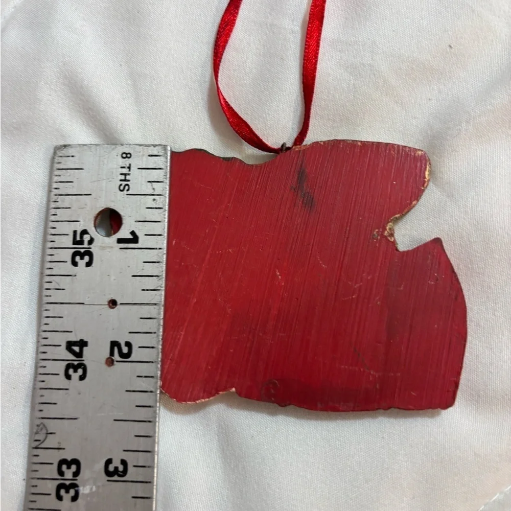 Beautiful 3 & 1/2” Red Angel Wooden Christmas Ornament